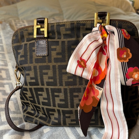 Vintage Fendi FF Zucca Print Canvas Two Way Handbag  (Scarf not included.) - Picture 3 of 15